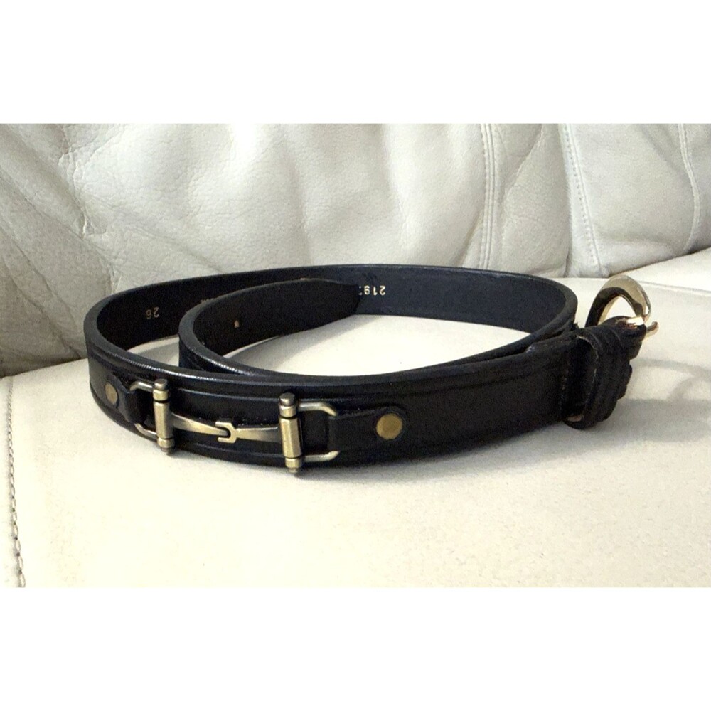 Tory  English Bridle Leather Belt Womens 26 USA 2197Black Equestrian Horse Bit